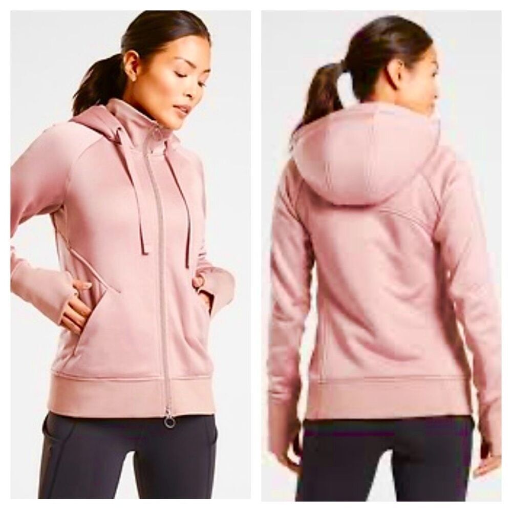 Athleta Triumph Luxe Shine Hoodie Sweatshirt Cardigan‎ Size XS dogwood Mauve